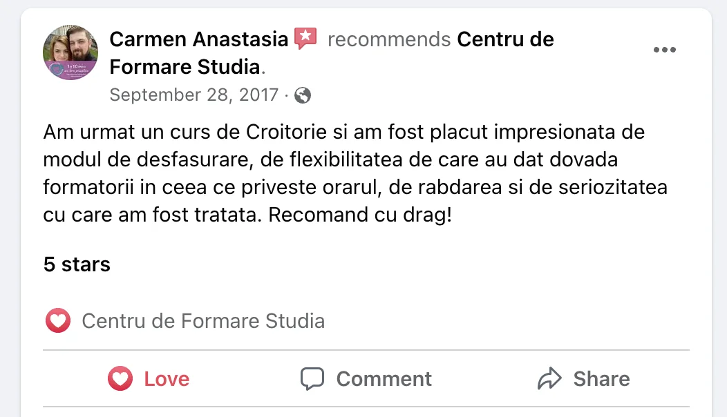 Recenzie cursantă Studia 9