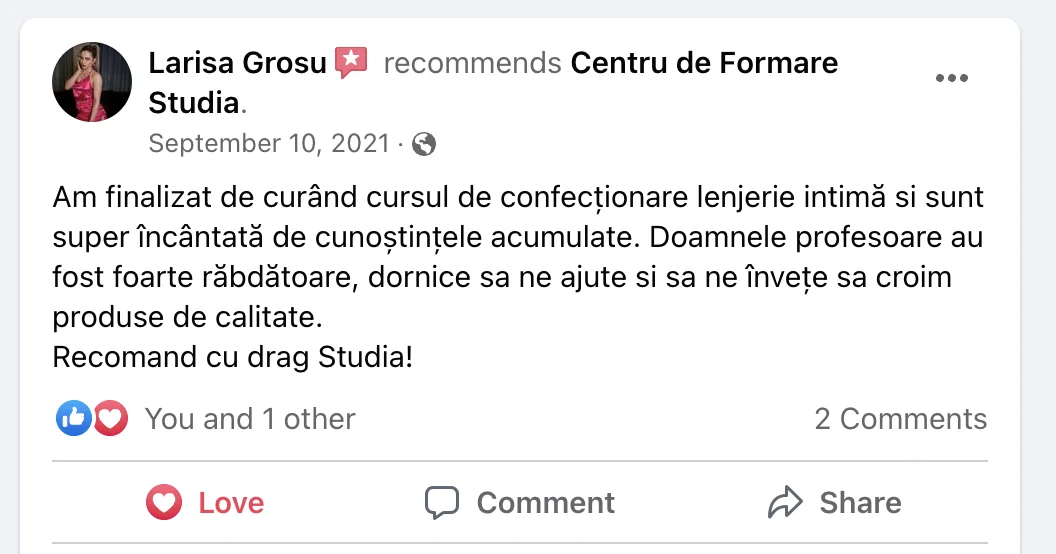 Recenzie cursantă Studia 3