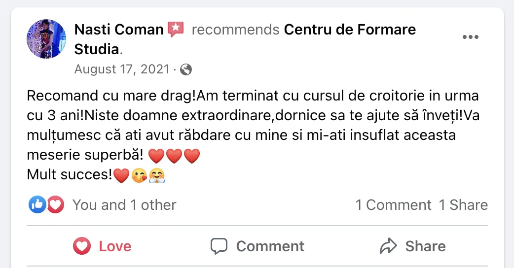 Recenzie cursantă Studia 10