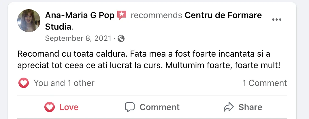 Recenzie cursantă Studia 5